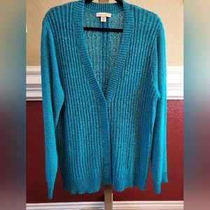 Coldwater Creek Ribbon Yarn Cardigan Sweater Size XL,16  Turqouise